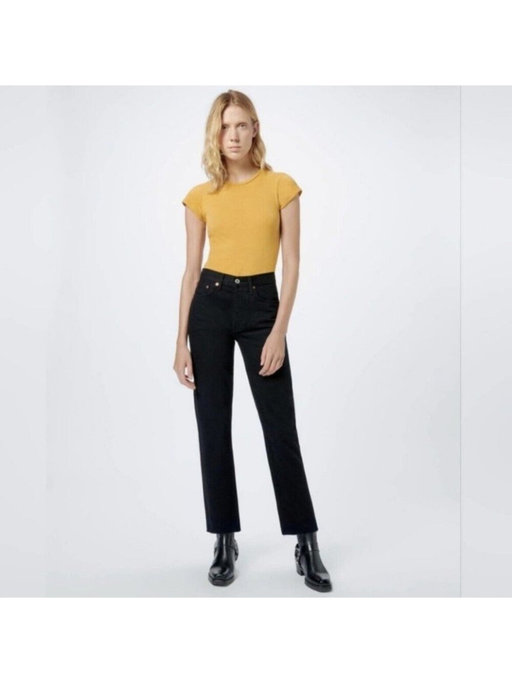 Re/Done Size 25 70s High Rise Stove Pipe Jeans Black Raw Hem